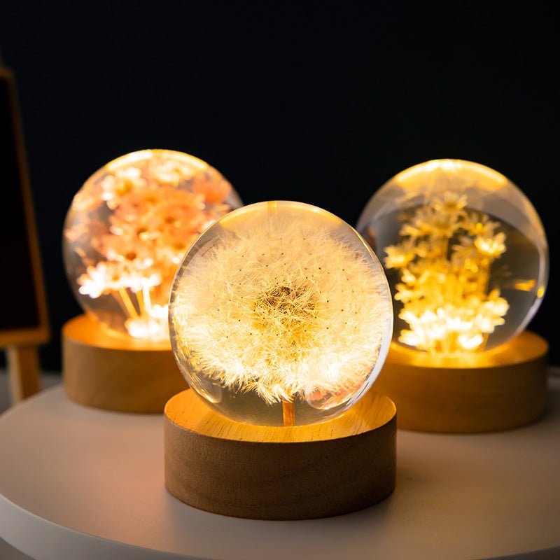 Dandelion Crystal Ball on Beechwood Stand - LuxuriesTree