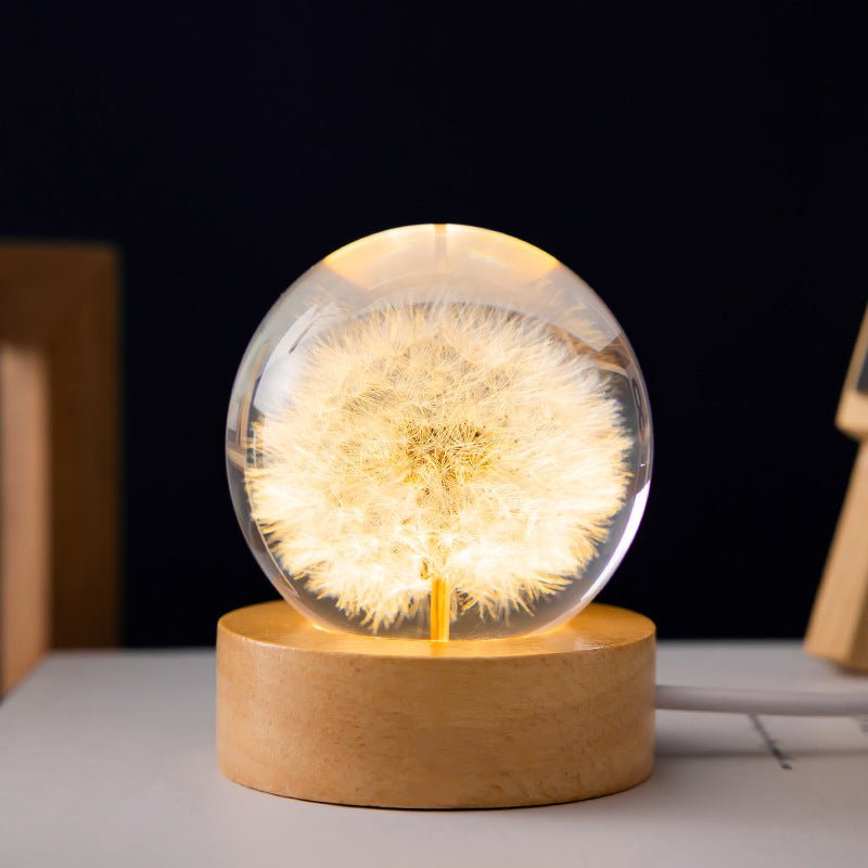 Dandelion Crystal Ball on Beechwood Stand - LuxuriesTree