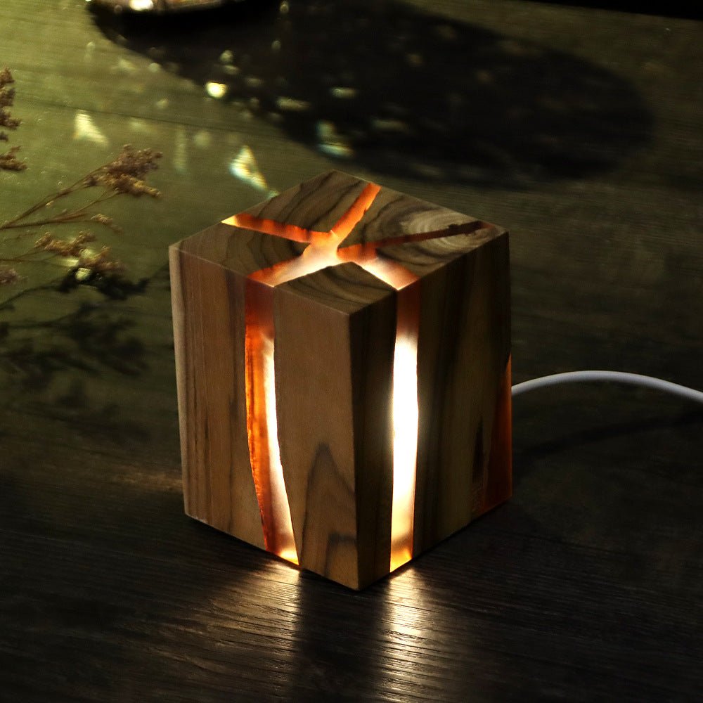 Rustic Brown Wood LED Desk Lamp with USB Charging Night Light - LuxuriesTree