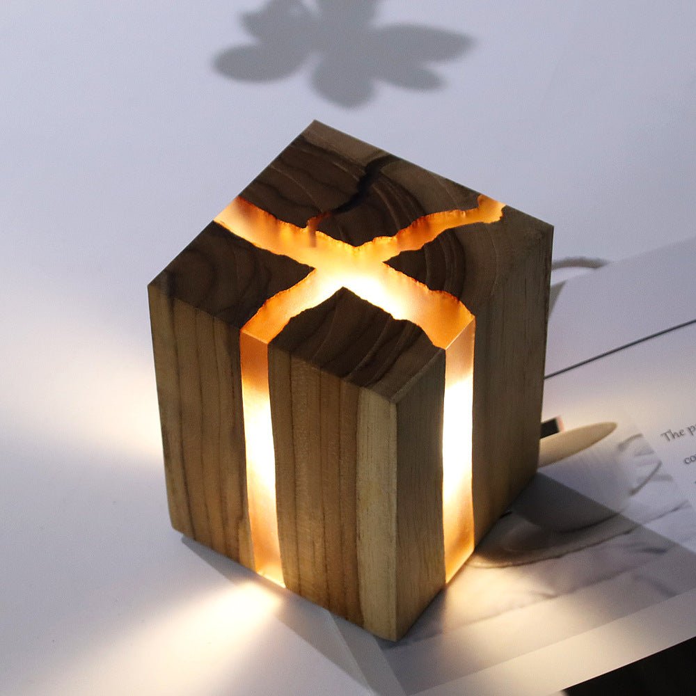 Rustic Brown Wood LED Desk Lamp with USB Charging Night Light - LuxuriesTree