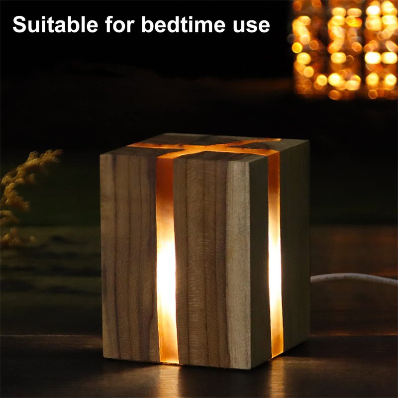 Rustic Brown Wood LED Desk Lamp with USB Charging Night Light - LuxuriesTree